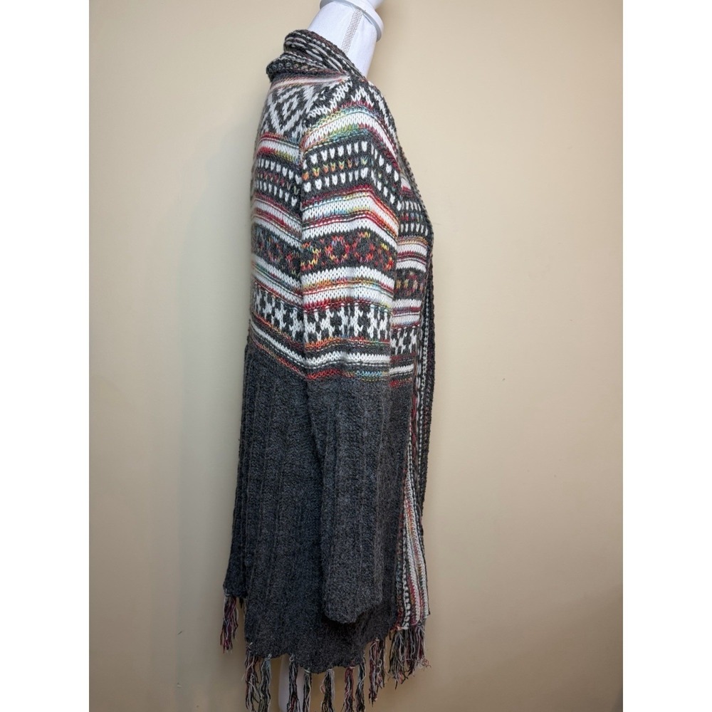 Adora Cardigan Women's S/M Gray Aztec Knit Sweater Boho Fringe - Picture 4 of 10